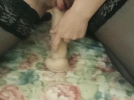 Slut MILF rides on big dildo & spunk pussy