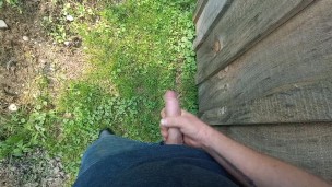 Jacking off behind my tool shed
