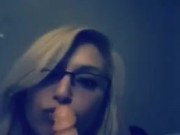 Blonde Glasses Dildo Blowjob