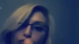 Blonde Glasses Dildo Blowjob