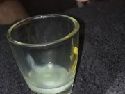 A little miss at the beginning, slow motion cum shot glass