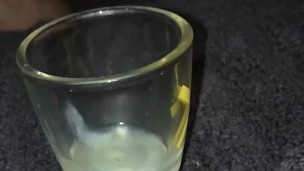 A little miss at the beginning, slow motion cum shot glass