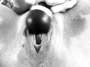 CREAMPIE SQUIRT - Squirting so hard with anal beads in her ass vibrator on her clit & glass dildo