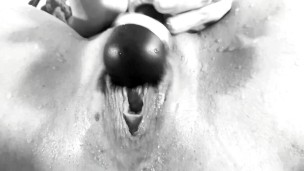 CREAMPIE SQUIRT - Squirting so hard with anal beads in her ass vibrator on her clit & glass dildo