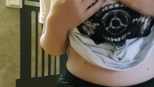 Girl in Leggings Spanking Ass and Fingering Pussy while Husband at Work