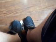 Stepping on the teddy bear with my sneakers