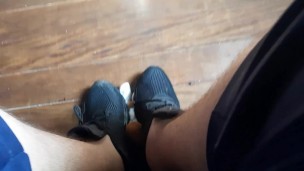 Stepping on the teddy bear with my sneakers