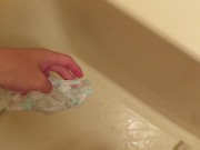 Pissing on light-blue panties!!