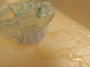 Pissing on light-blue panties!!
