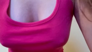 Bouncing tits and hard nipples with tank top 