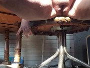 Pissing on back porch