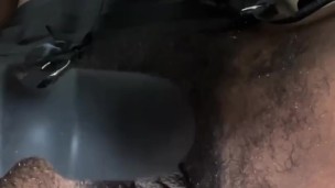 Hairy pussy babe tries out butt dildo for the first time