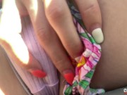 Close-up masturbating while driving in the car