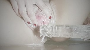 She Stimulates her Creamy Pussy and Squirts