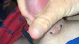 Just teasing my shaved pierced cock 