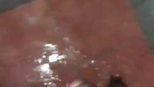Playing with curved cucumber (dick) in shower 