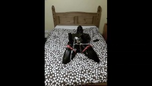 Latex clad selfbondage hogtied orgasm