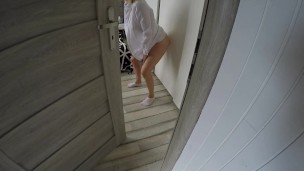 Stepsister in ankle socks caught masturbating with big dildo, i get inside her and cum on ass