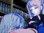 Junko Enoshima and Chiaki Nanami have lesbian sec in the library - Daganronpa Hentai 3/16