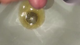 Risky Public Washroom Masturbation, Slow Motion Cumshot into the Urinal after pissing & Jerking Fast