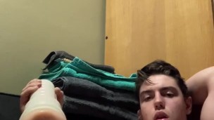 Muscular college guy and Eva fleshlight part 2