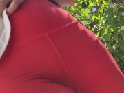 Nerdy Faery Piss in New Red Yoga Pants 1/16