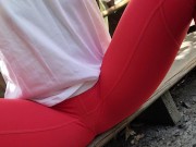Nerdy Faery Piss in New Red Yoga Pants 4/16