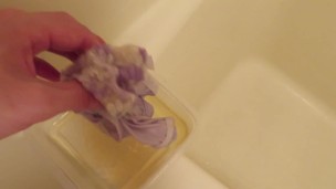 Piss-covered purple panties!!