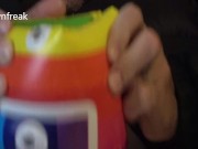 **NO MUSIC** Down Jacket Fetish Guy Fucks Water Wing on Bed of Inflatable Mattress. 16/16