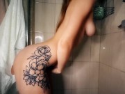 Standing dildo fuck in shower 1/16