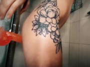 Standing dildo fuck in shower 9/16