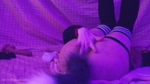 Goth soft cute girl Playing With Tail Butt anal Plug First Time fingering and dildo sex orgasm