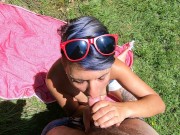 Outdoor blowjob with sunbathing girlfriend. Cum swallow. 11/16