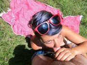 Outdoor blowjob with sunbathing girlfriend. Cum swallow. 7/16