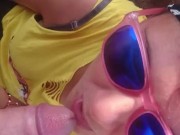 Outdoor mountain peak blowjob with cum in mouth 15/16