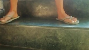 Pissing on the stairs, step mom made this huge puddle 