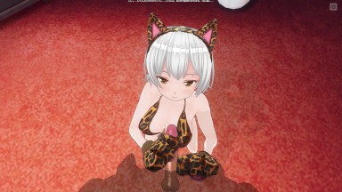 3D HENTAI Neko girl strokes your dick with her paws