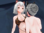 3D HENTAI YURI Neko girl stroking pussy with paws 7/16