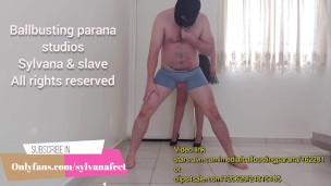 Black bunny hiting hard Ballbusting