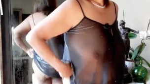 Mature Latina woman striptease masturbating fingering orgasm