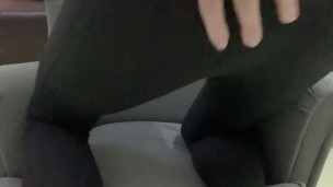 Femboy cum in tight yoga pants