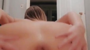Slutty amateur blonde rides her king dildo