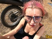 pink haired cute schoolgirl with glasses loves cock cum and sex on motorcycle 16/16
