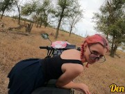 pink haired cute schoolgirl with glasses loves cock cum and sex on motorcycle 2/16