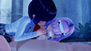 Zero Two and Ichigo THREESOME BLOWJOB DOGGY in Public Bathroom DARLING FRANXX (3d Hentai)
