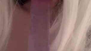 Girl learns to suck dick at home on a rubber dick