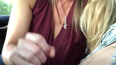 Young Wife gives a Whip Cream Blowjob in the Backseat