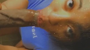 Cutie girl with pretty eyes take bbc down her wet throat sloppy blowjob 