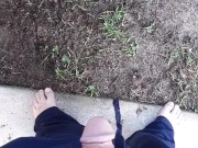Fast pissing in the backyard with neighbor gardening next door 15/16