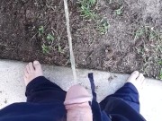 Fast pissing in the backyard with neighbor gardening next door 7/16